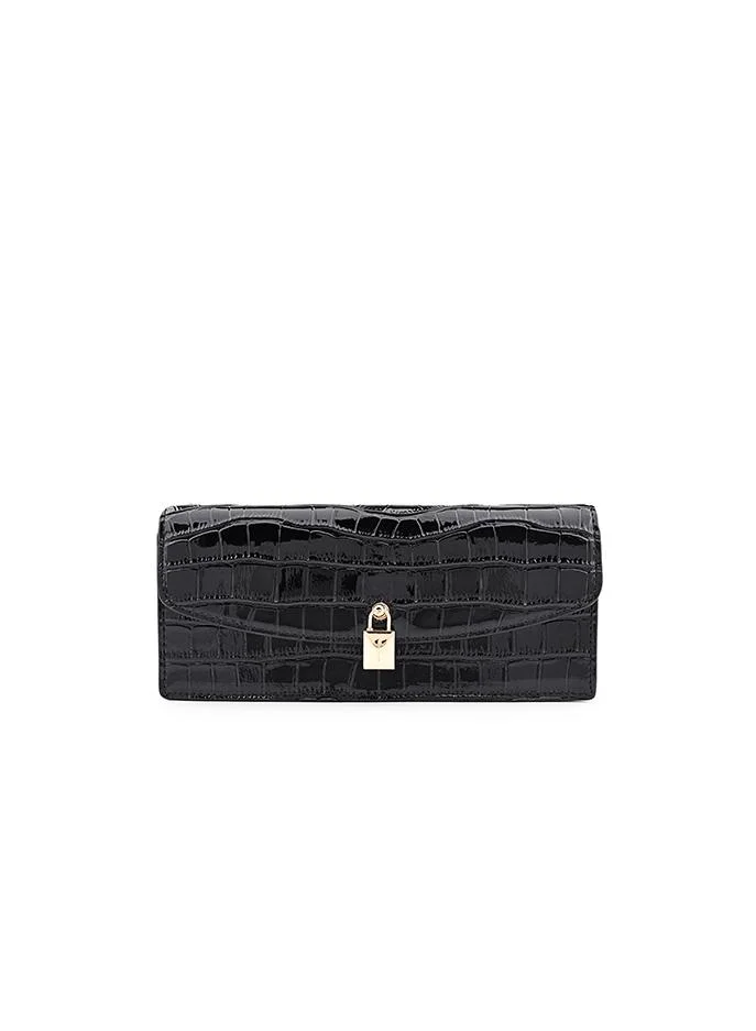 كابلي Women’s Croc-Effect Envelope Wallet with Lock Closure